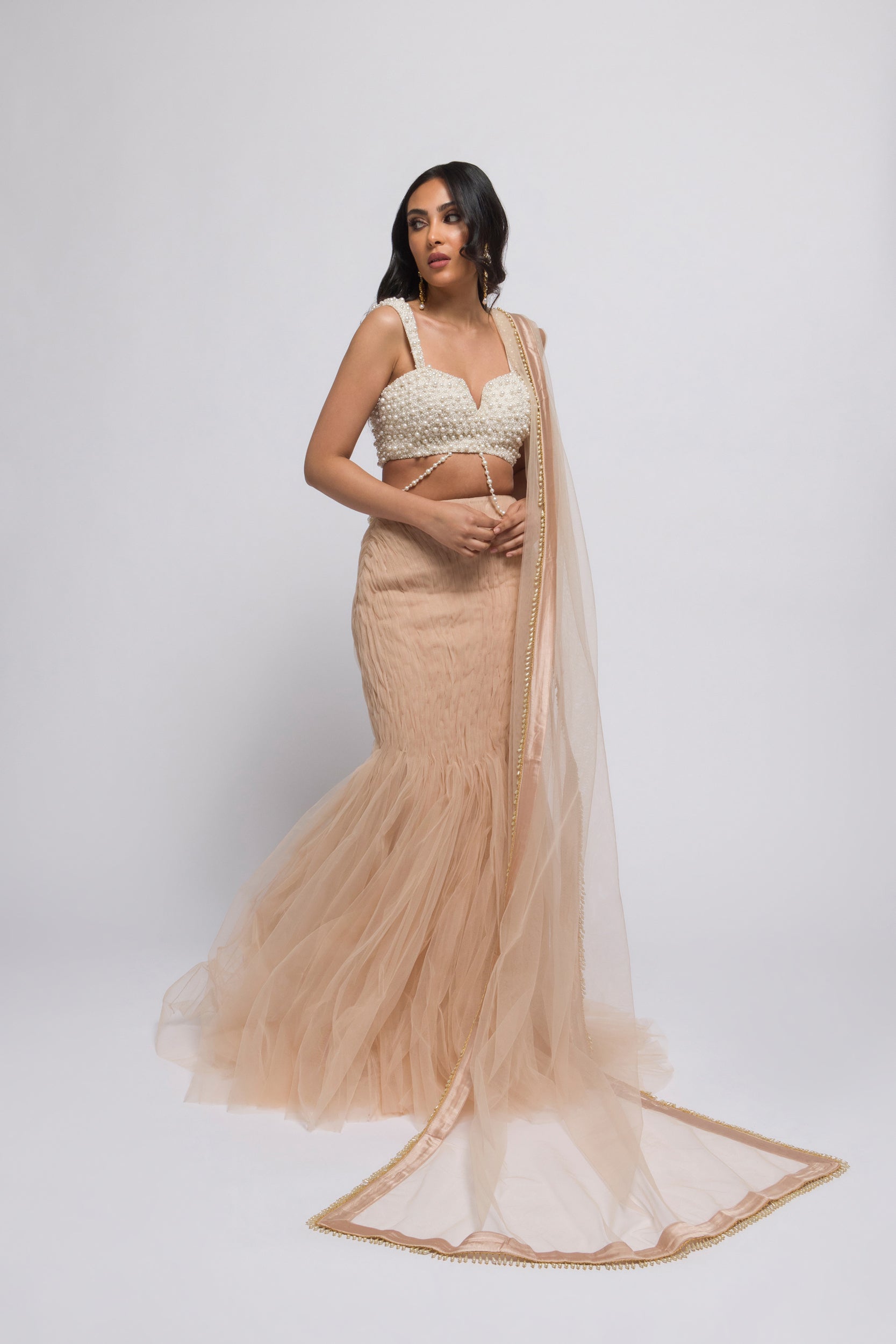 Pearl Trim Scarf Blush