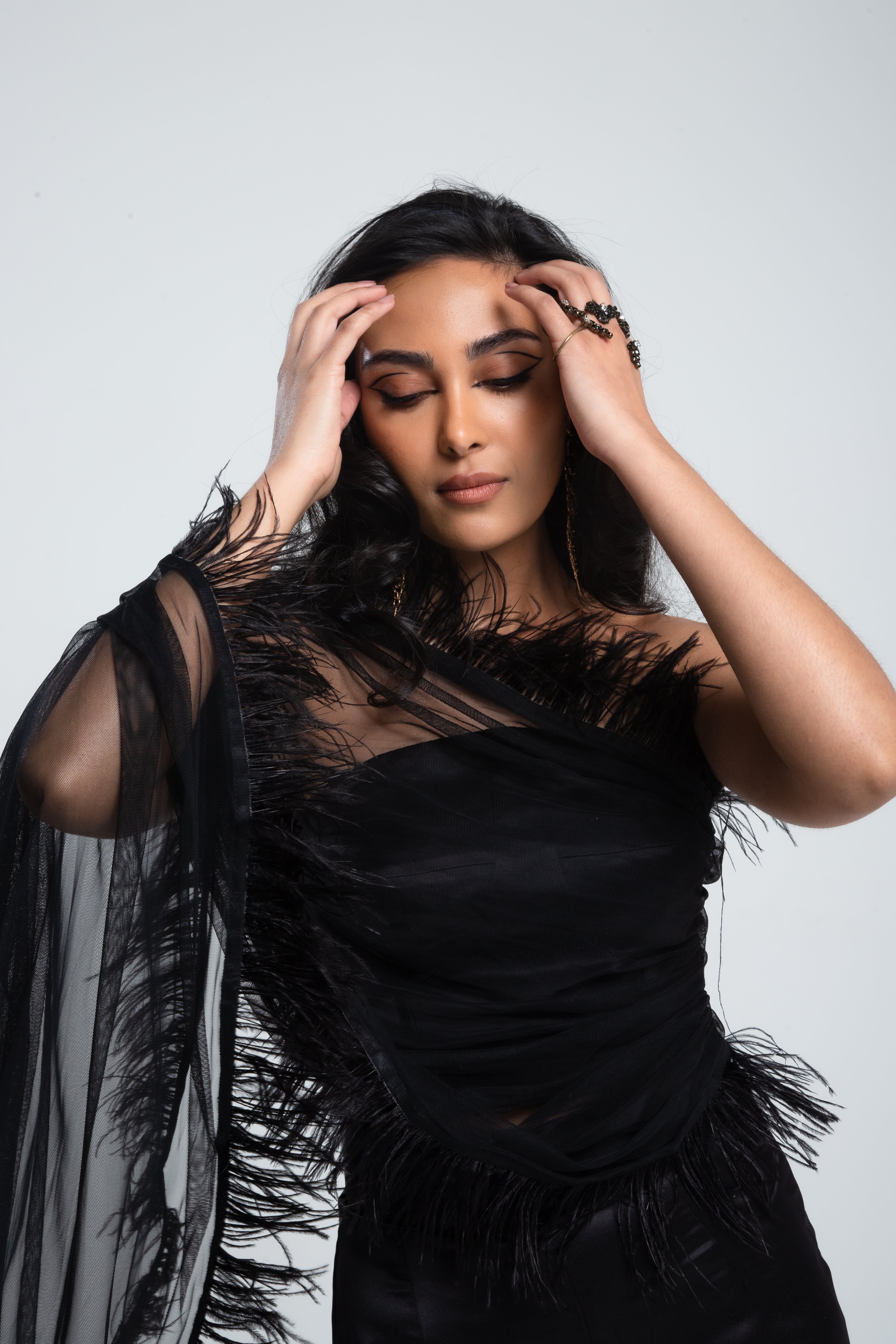 Celeste Feather Bustier Black