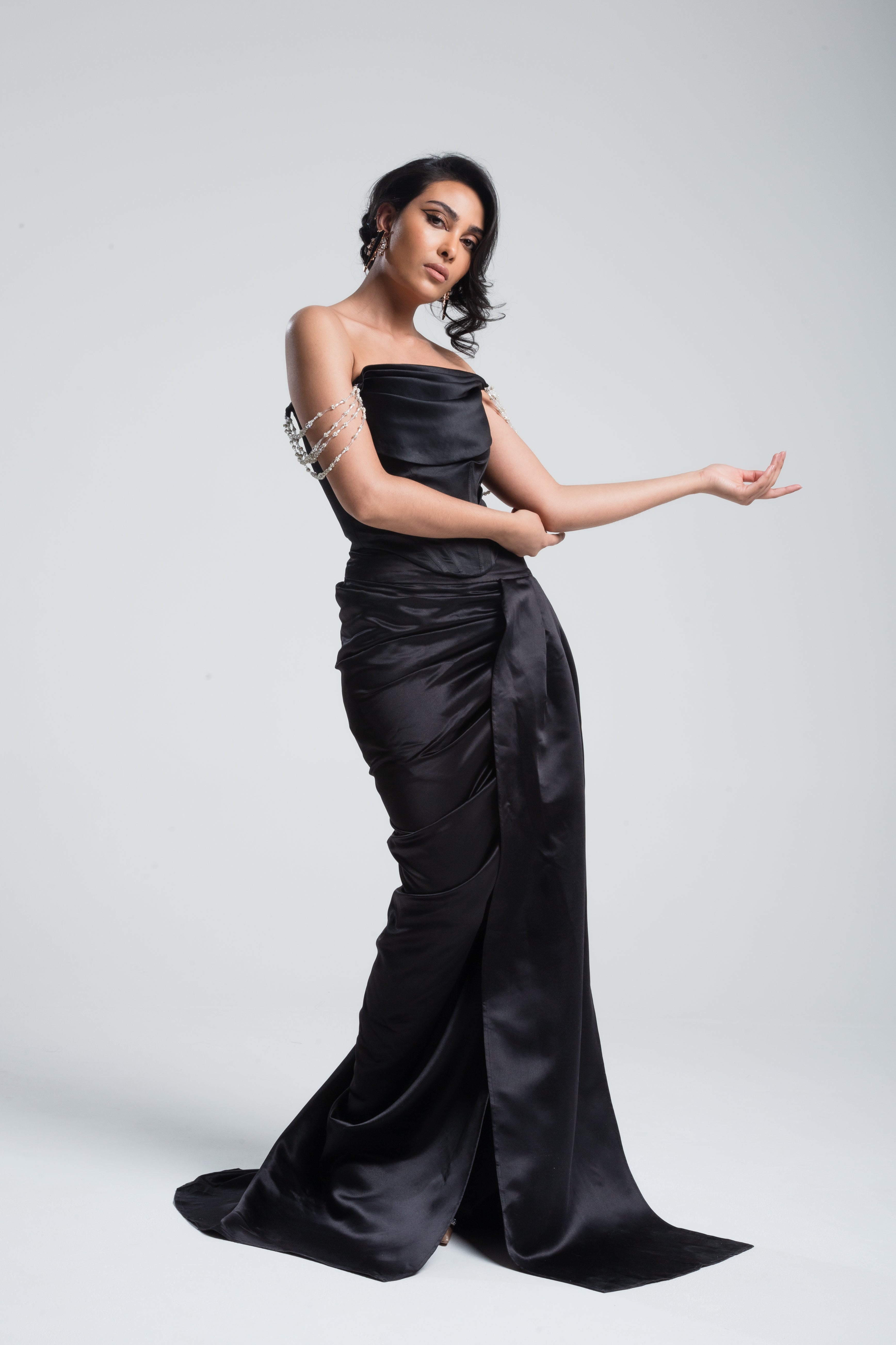 Hestia Draped Satin Skirt Black