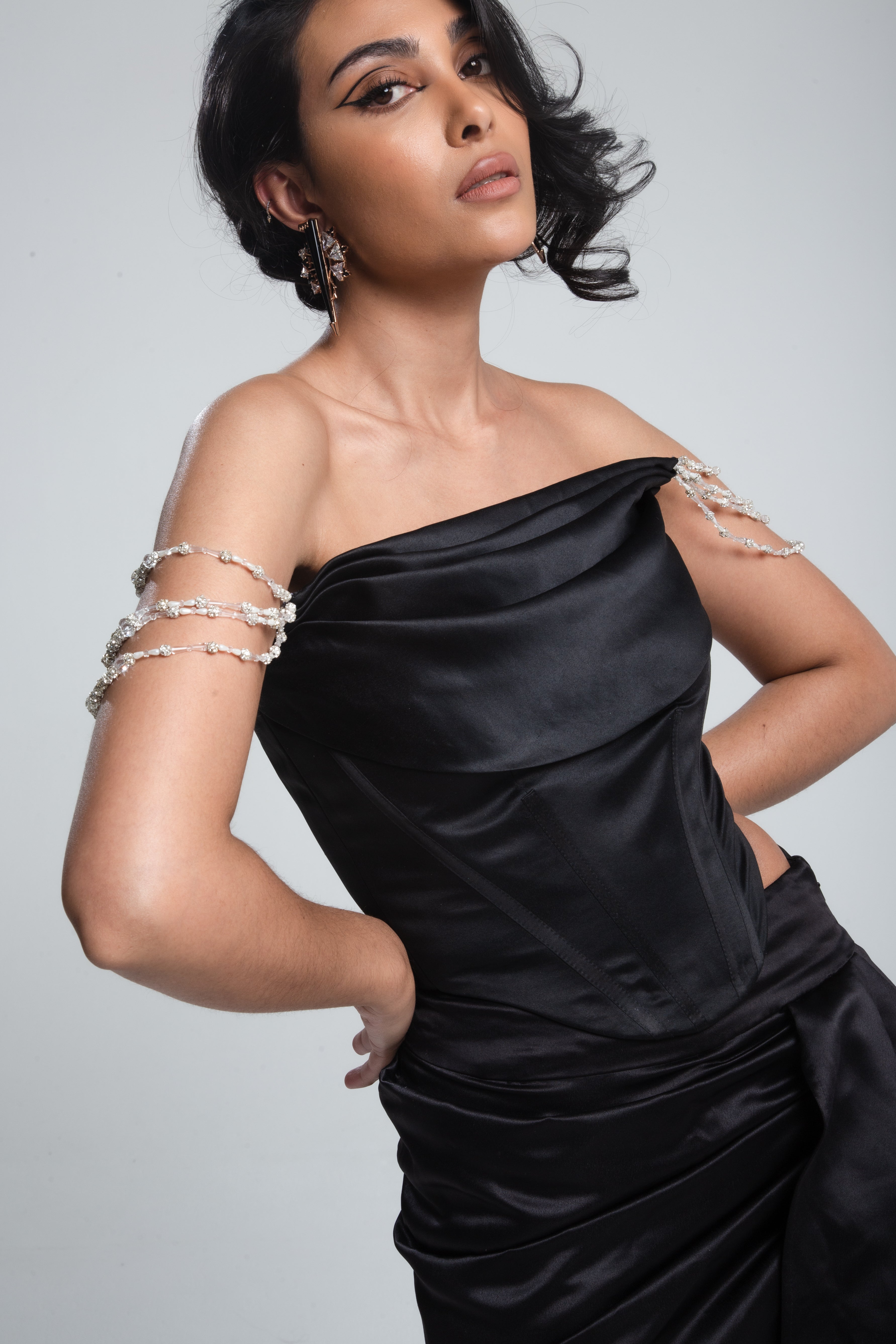 Demi Draped Satin Corset Black