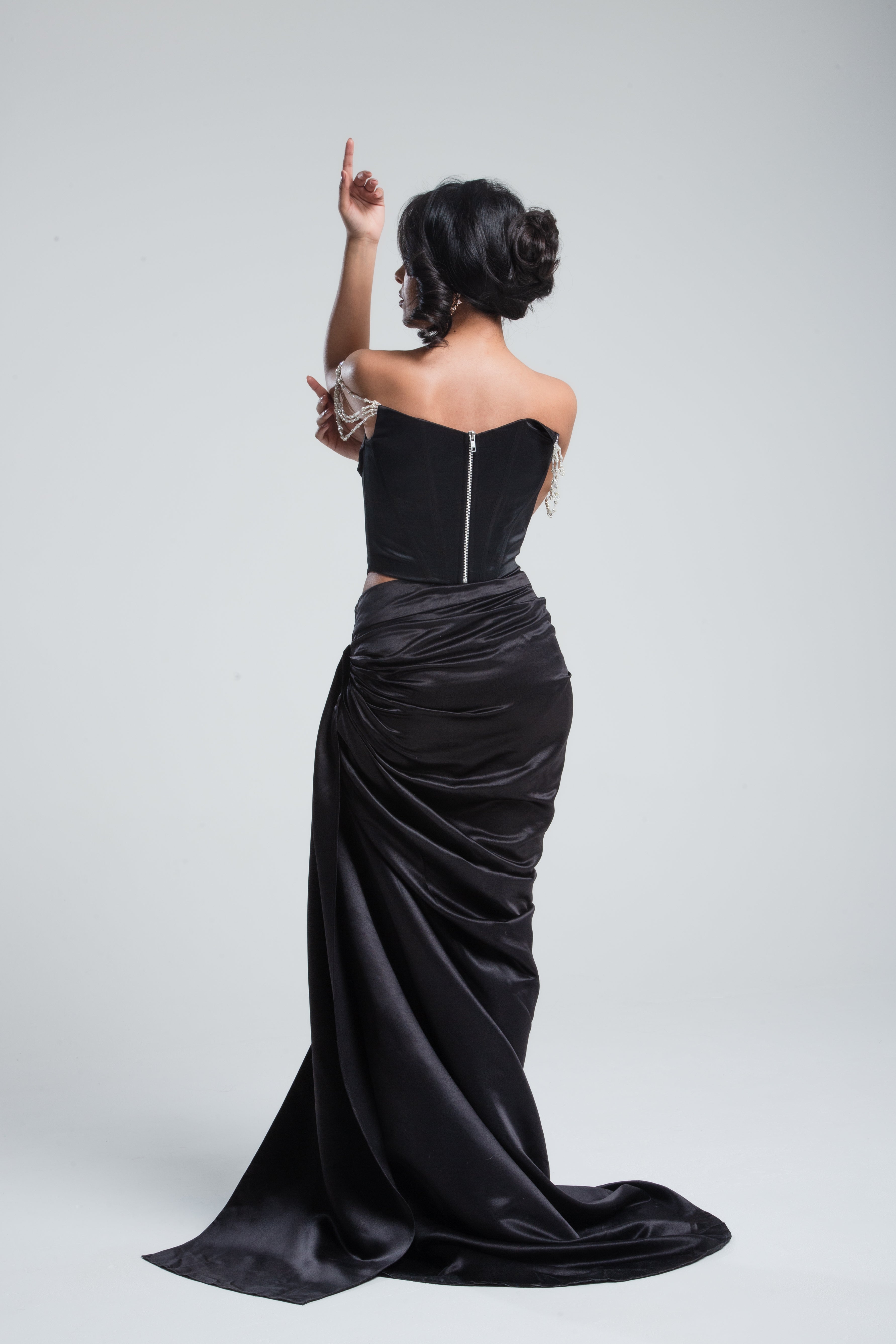 Hestia Draped Satin Skirt Black