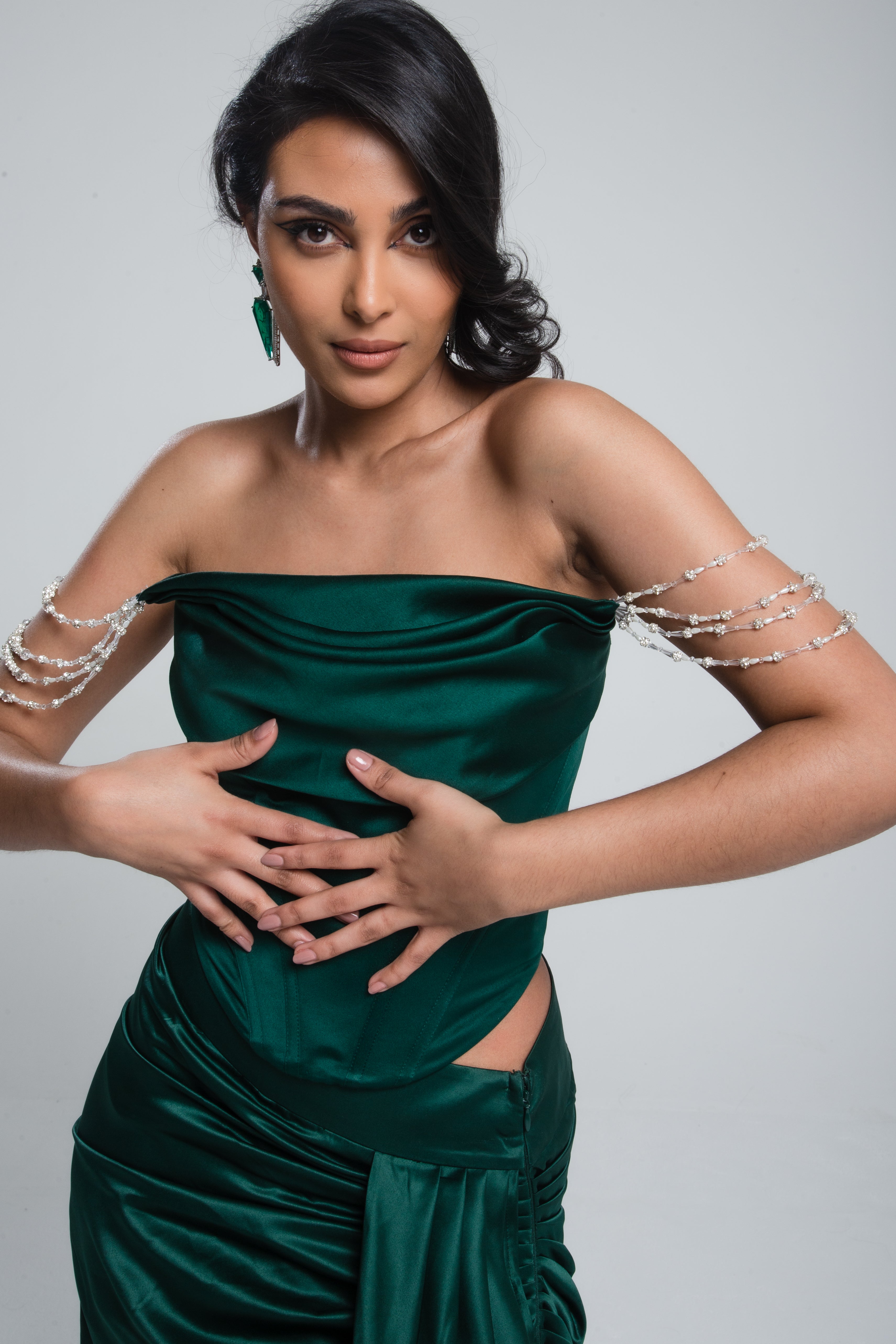 Demi Draped Satin Corset Emerald