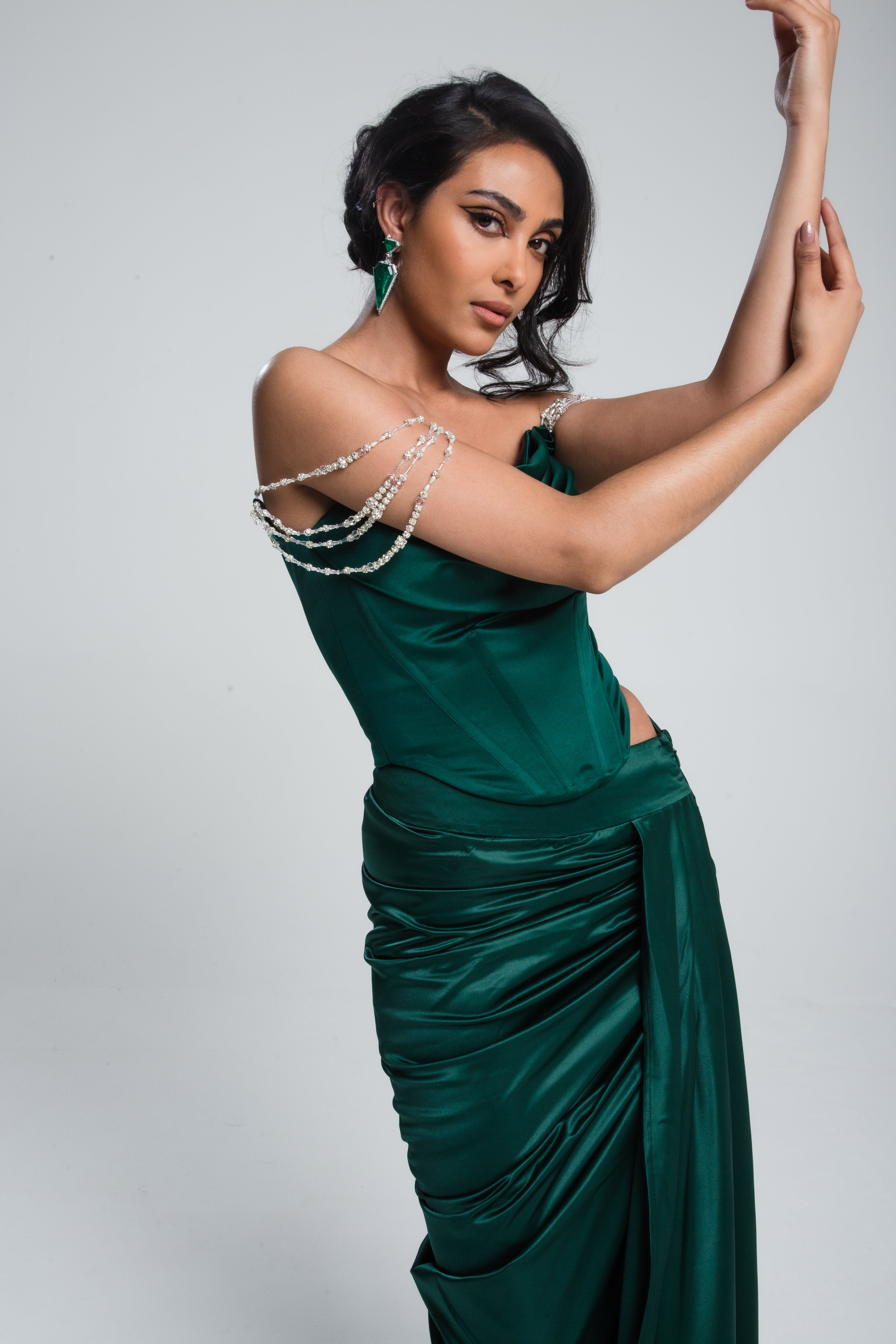 Demi Draped Satin Corset Emerald