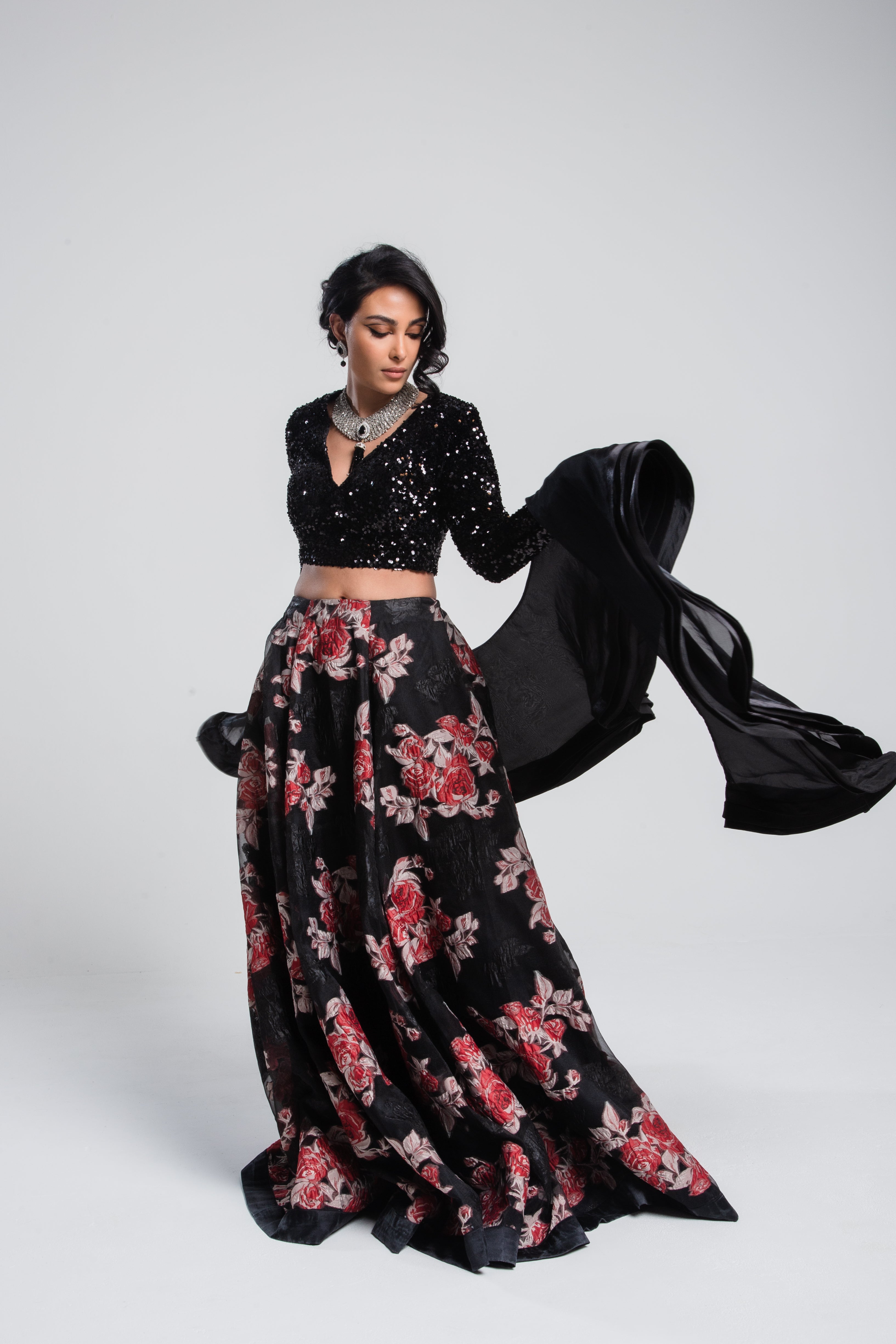 Zaria Jacquard Floral Skirt Red