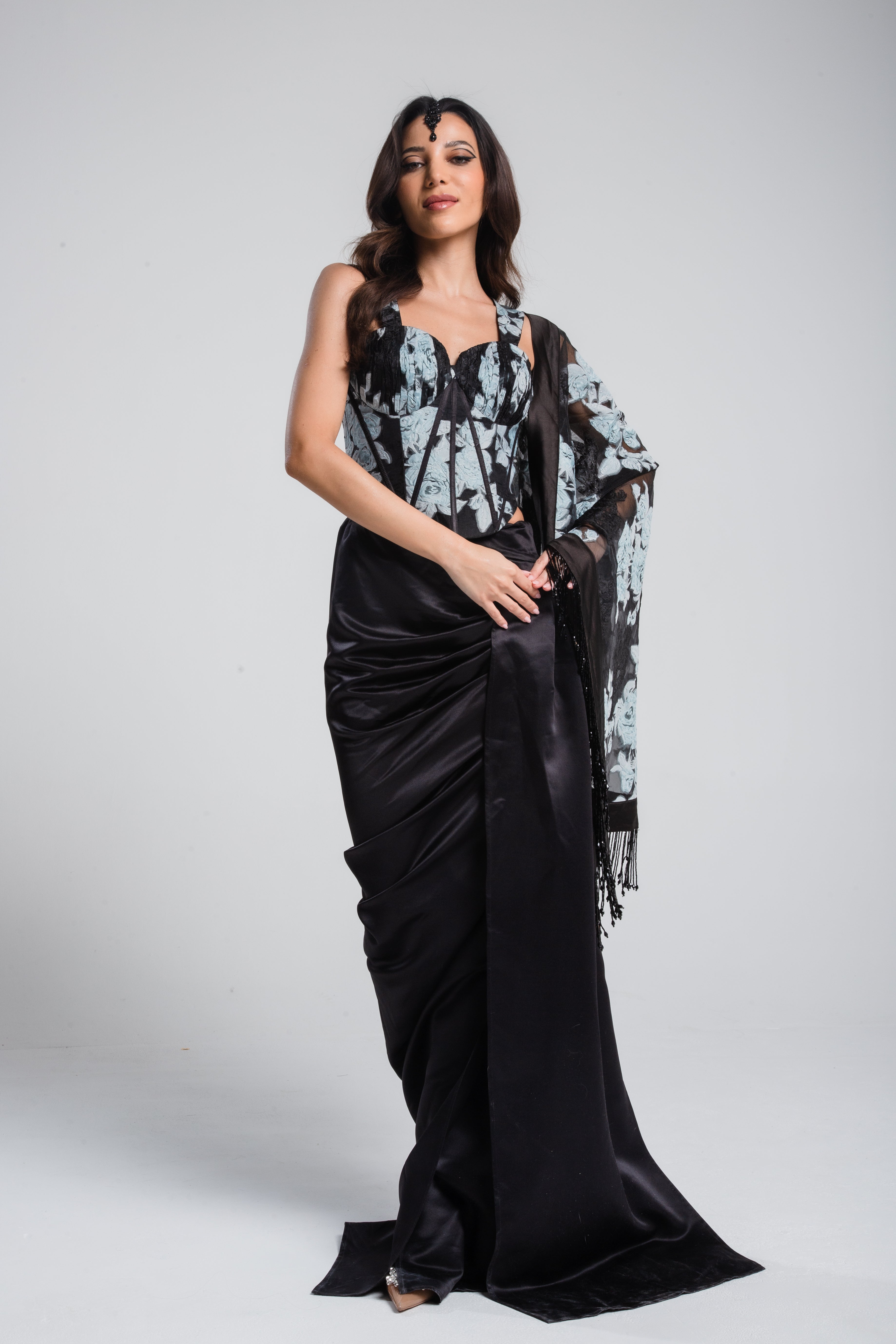 Triangle Jacquard Floral Scarf Blue