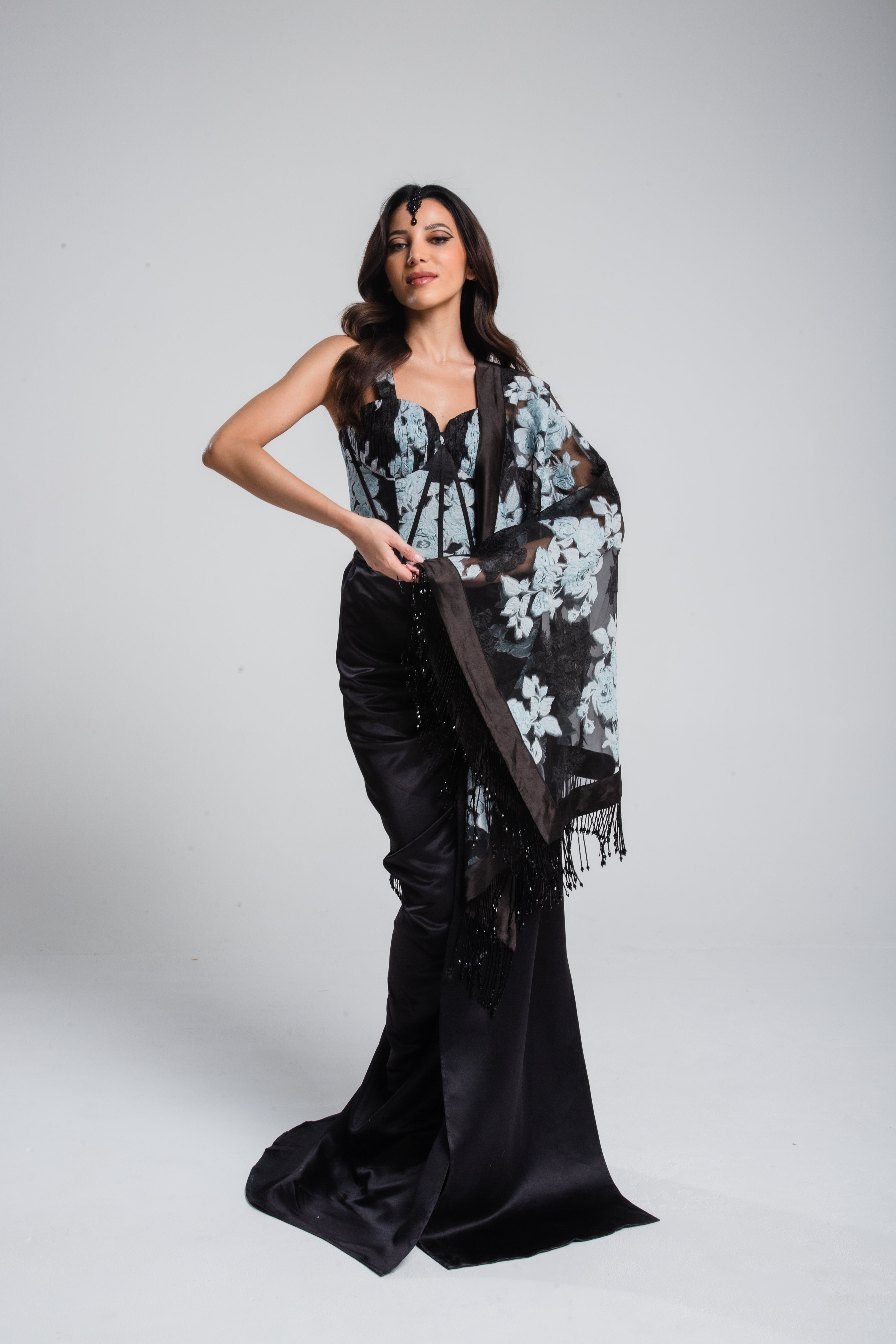 Triangle Jacquard Floral Scarf Blue