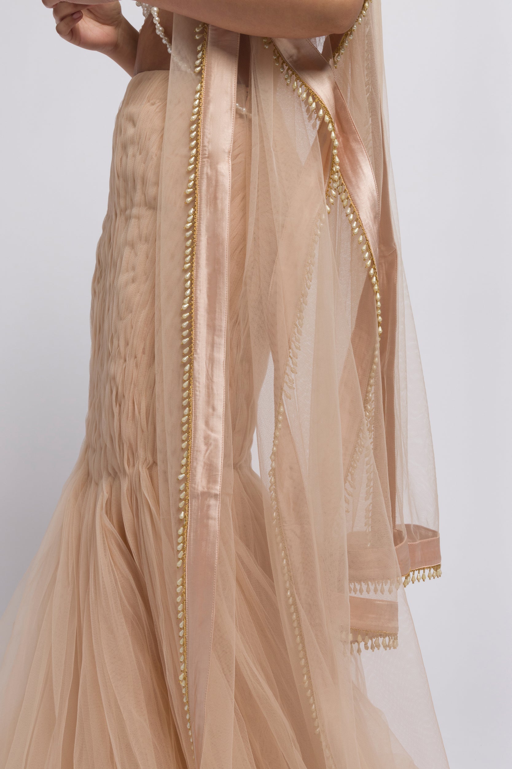 Pearl Trim Scarf Blush