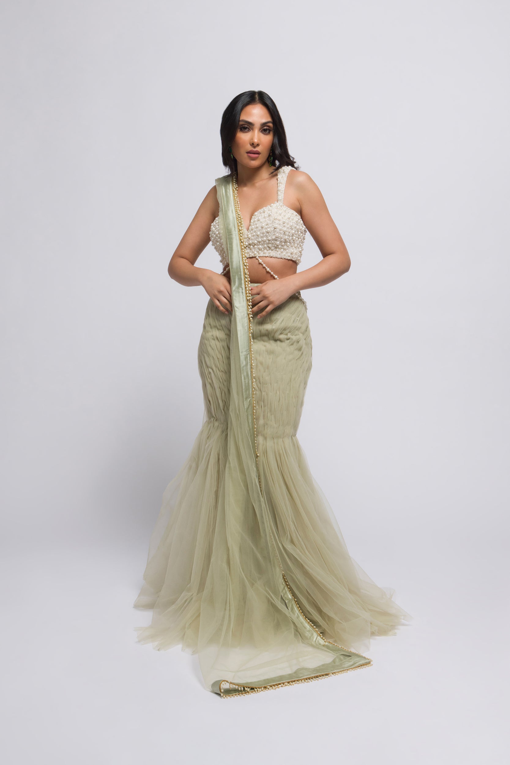 Pearl Trim Scarf Sage