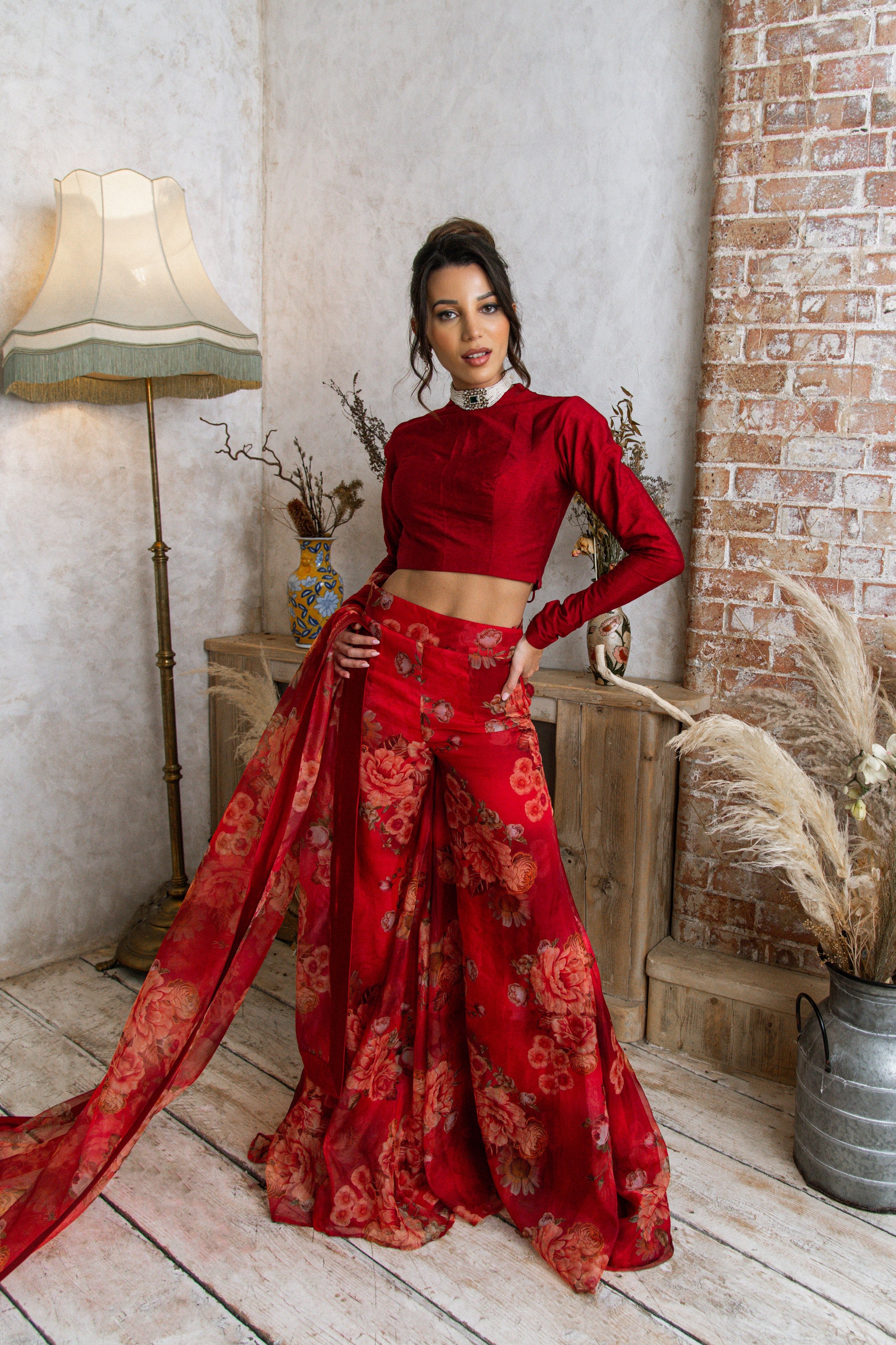 The Red Floral Palazzo Set