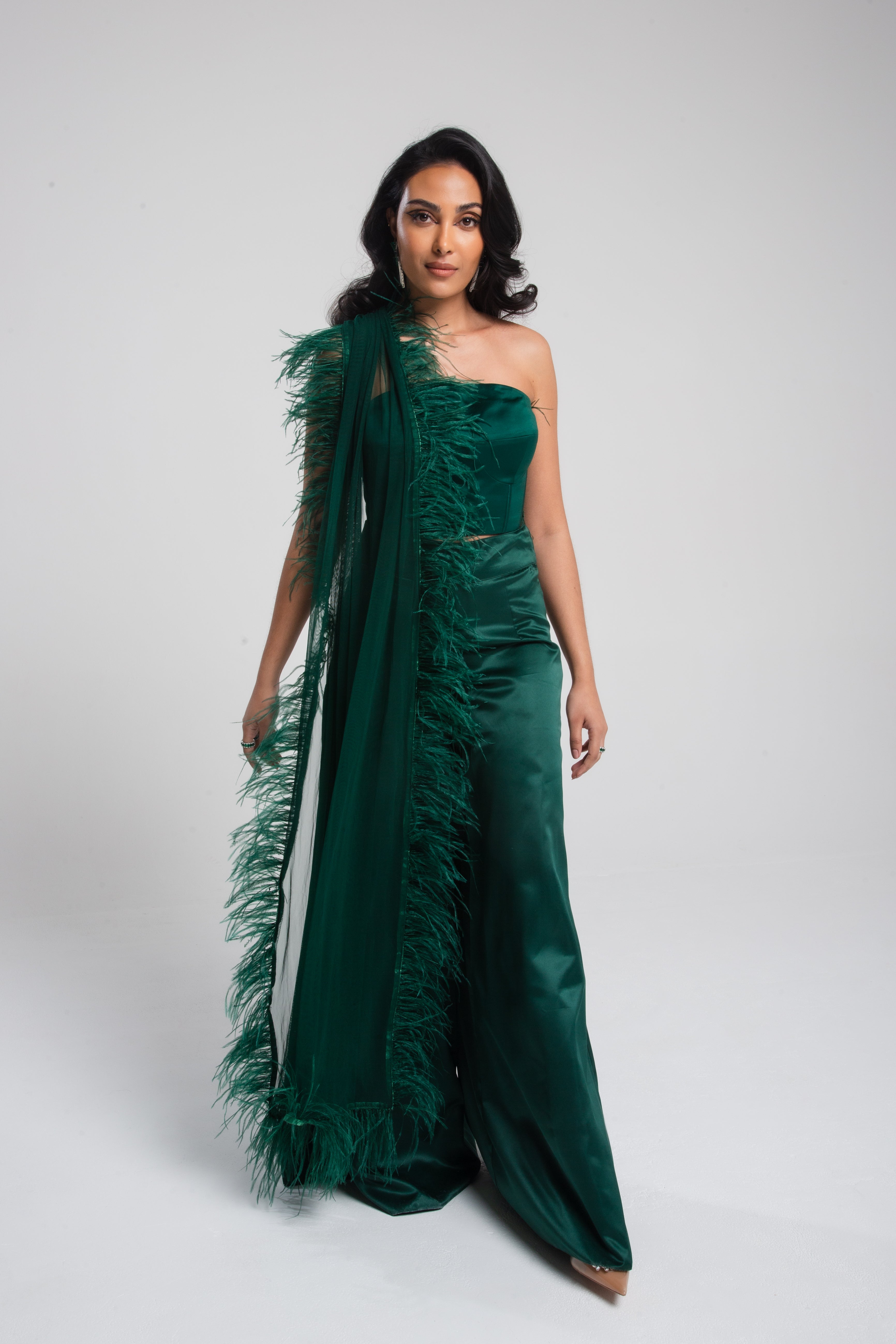 Celeste Feather Bustier Emerald