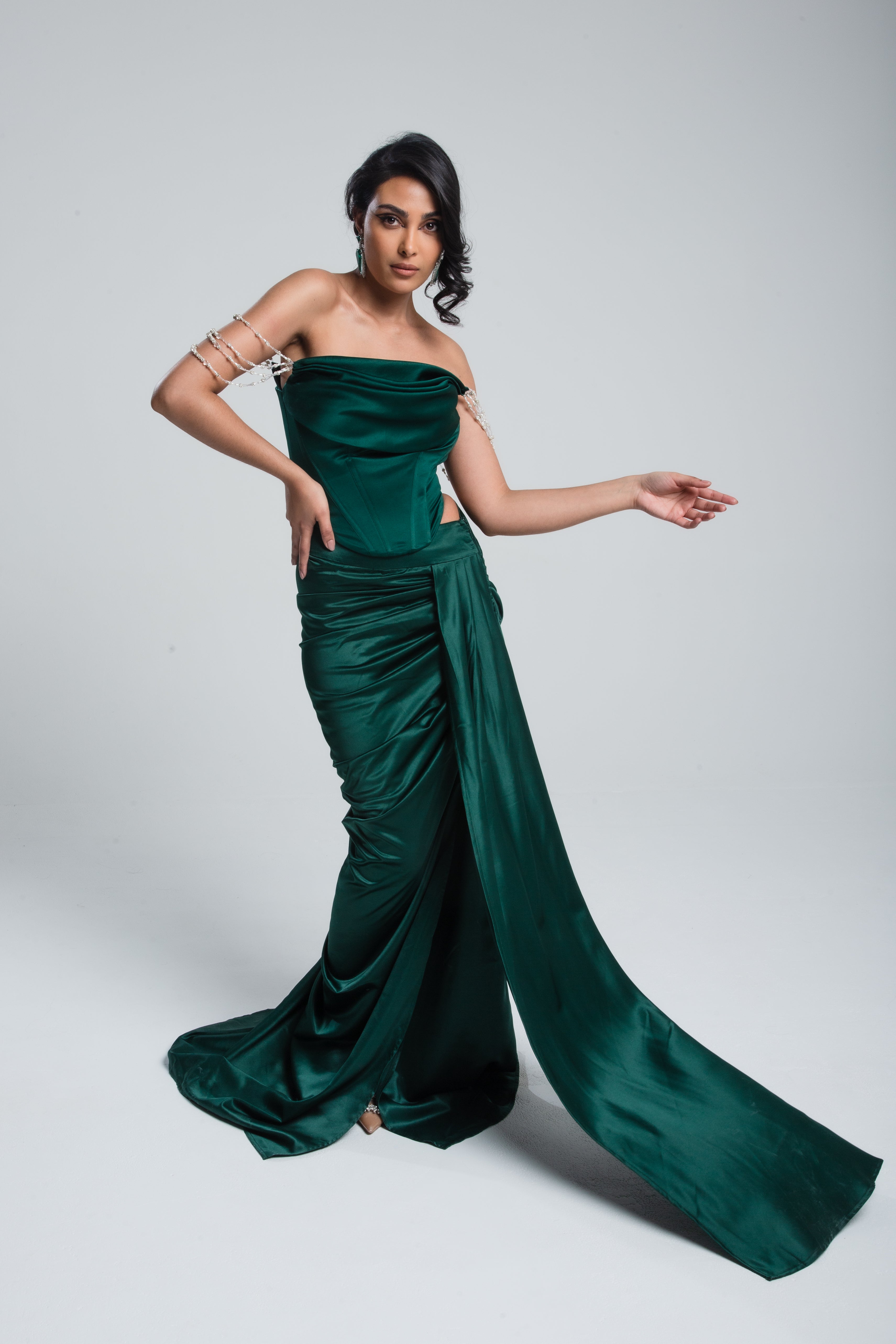 Hestia Draped Satin Skirt Emerald