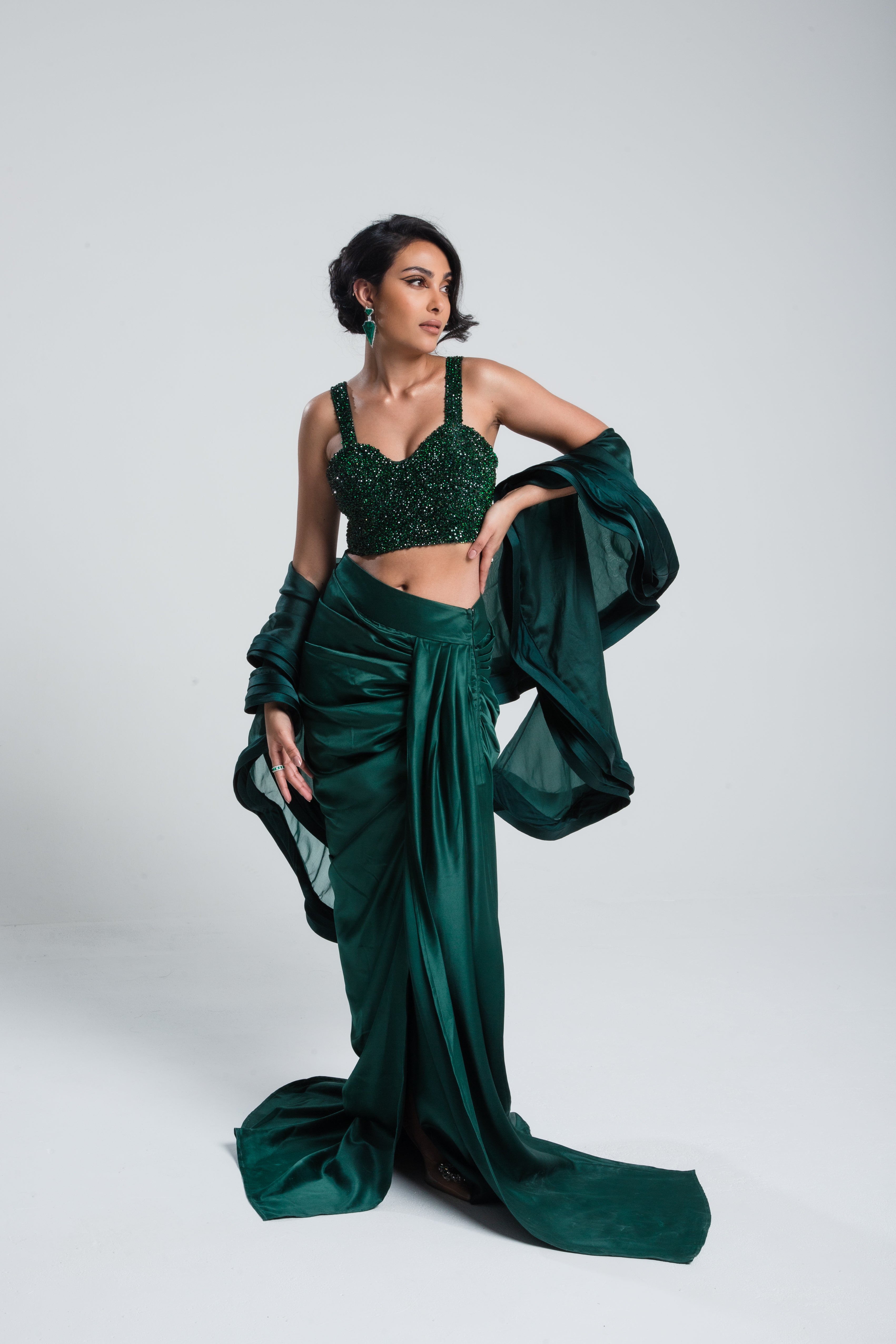 Hestia Draped Satin Skirt Emerald