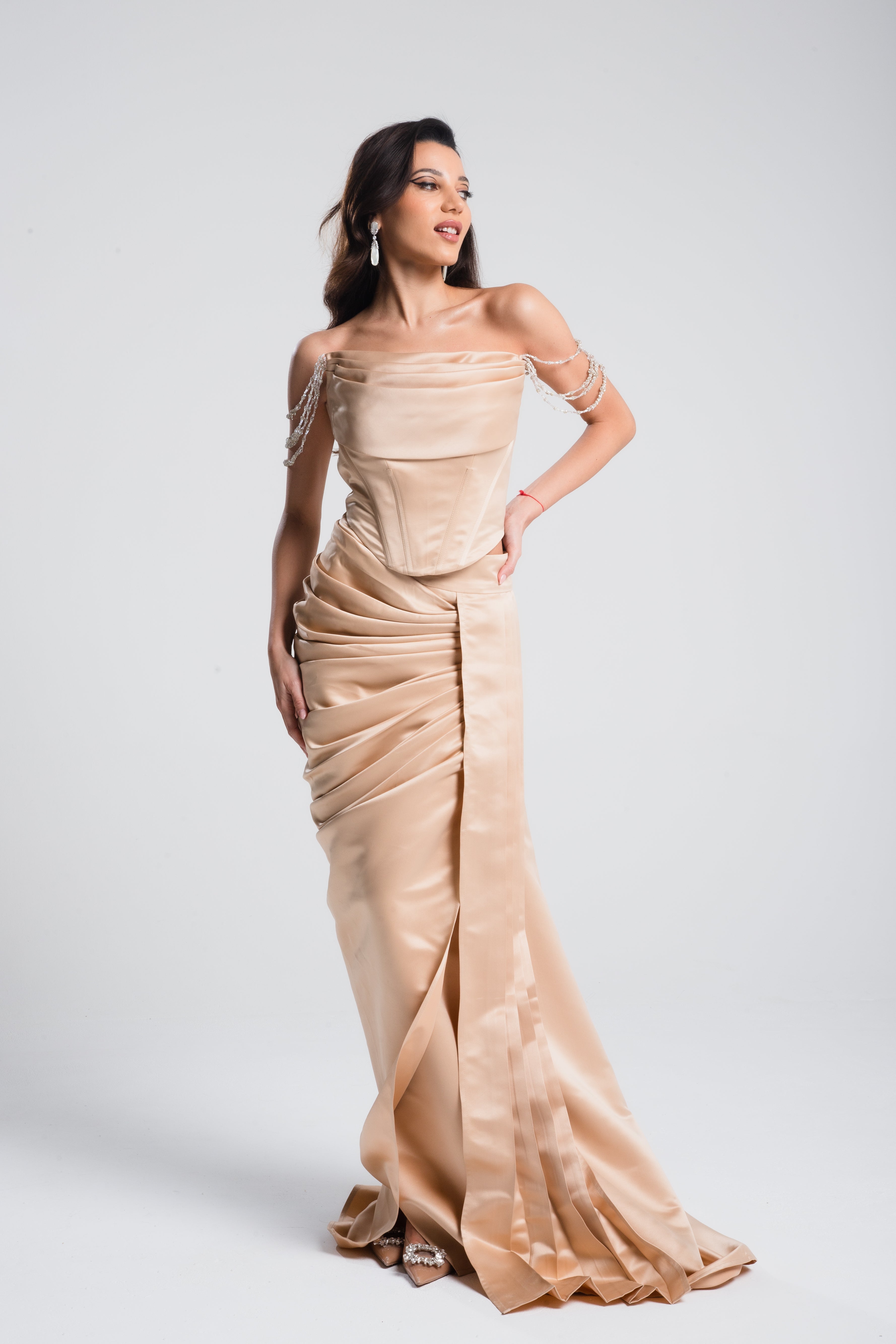 Hestia Draped Satin Skirt Blush