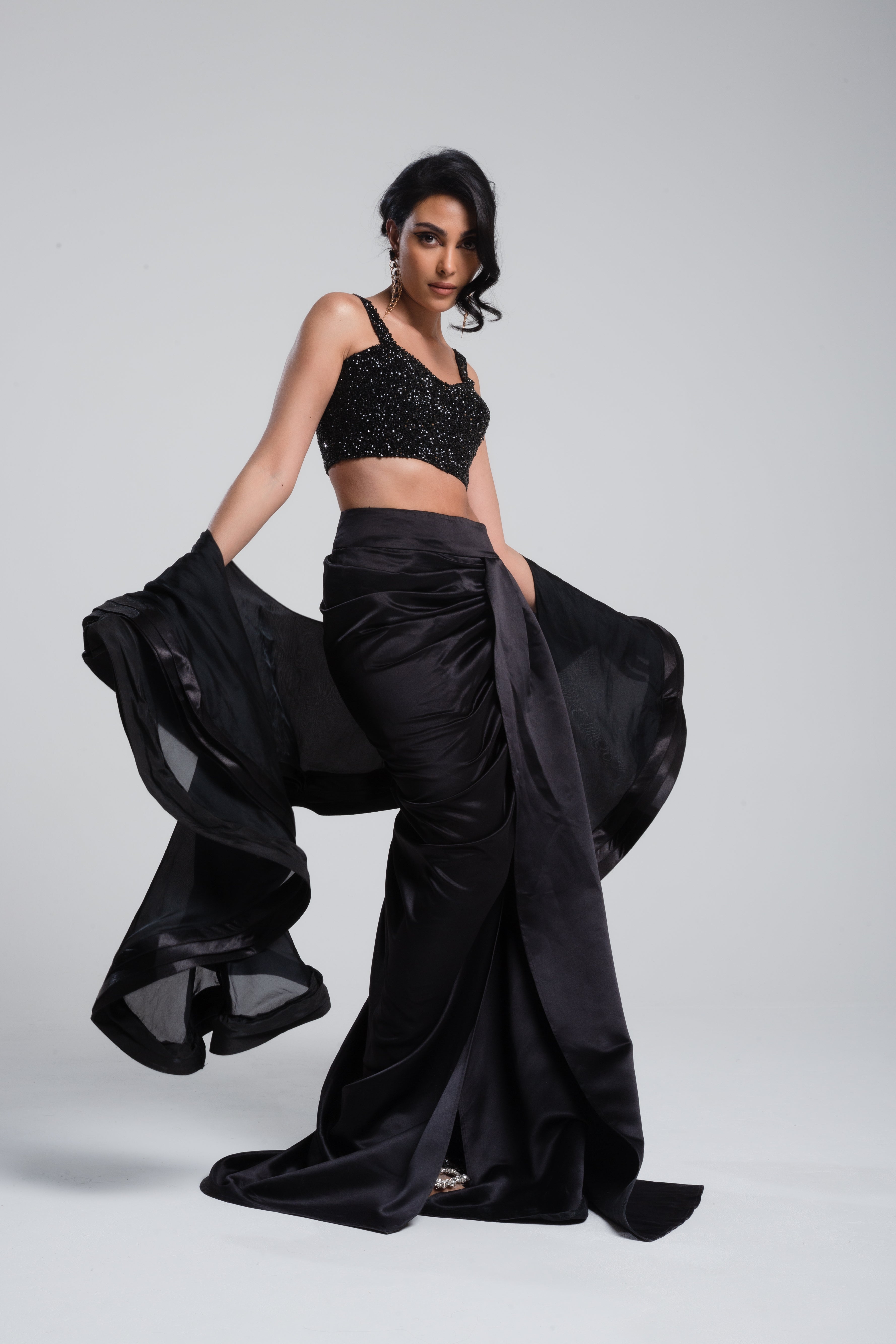 Hestia Draped Satin Skirt Black