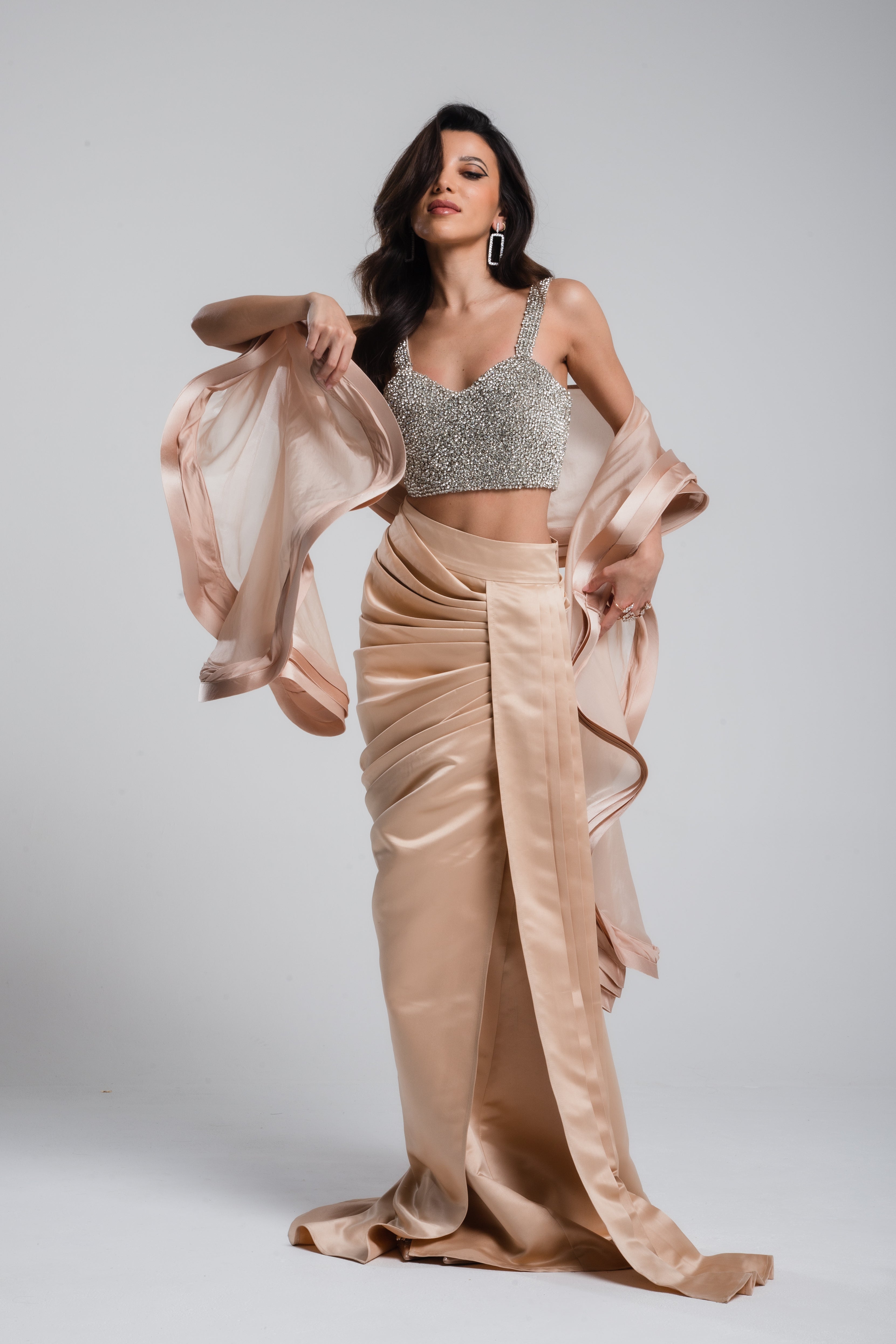 Hestia Draped Satin Skirt Blush