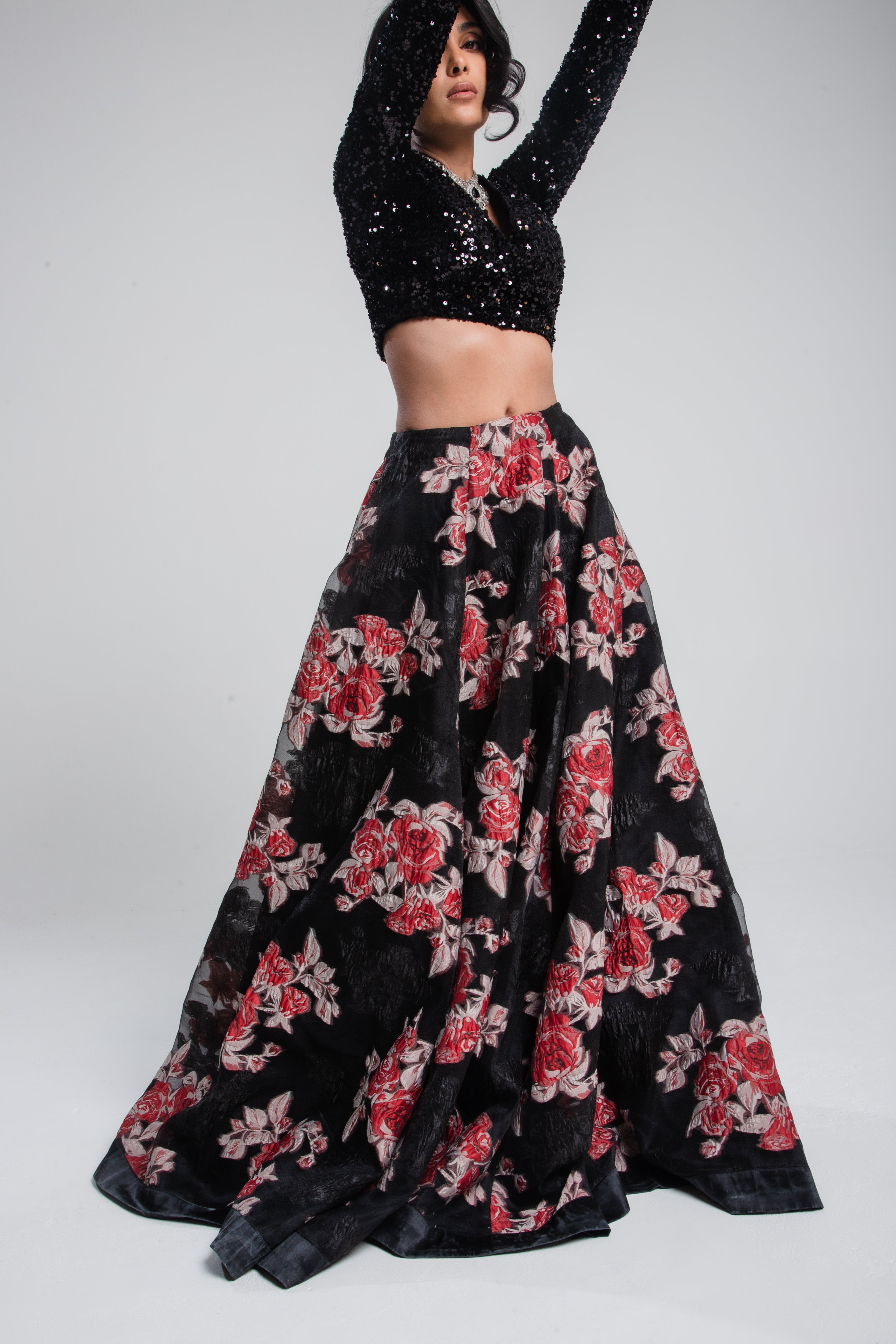 Zaria Jacquard Floral Skirt Red