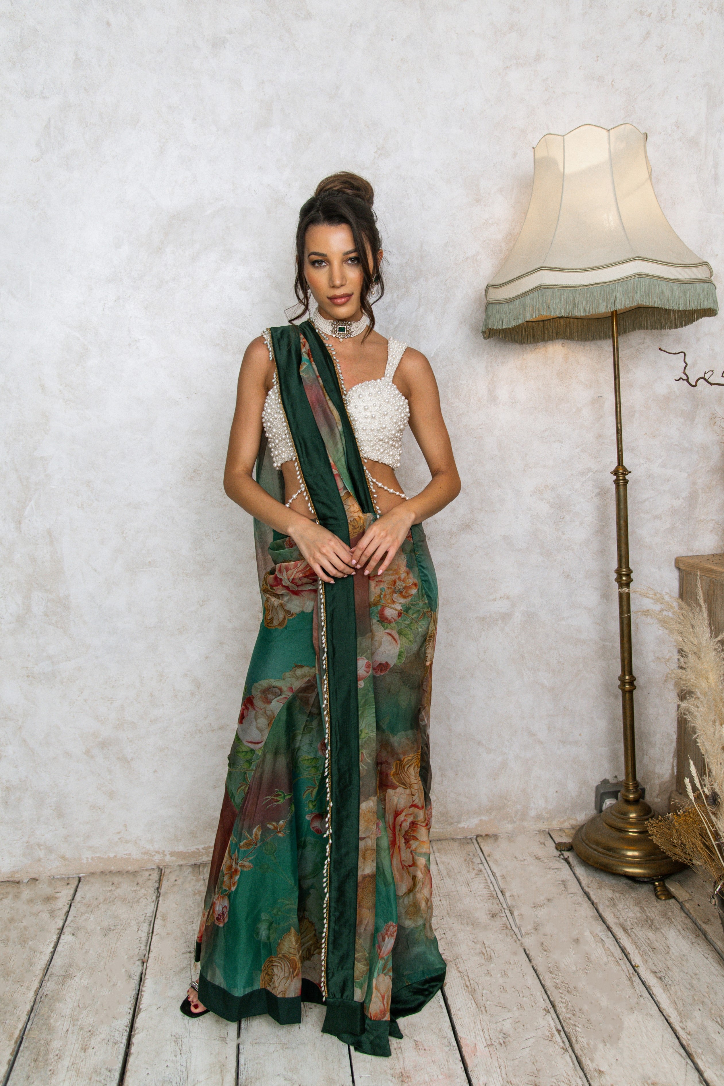 The Green Floral Saree