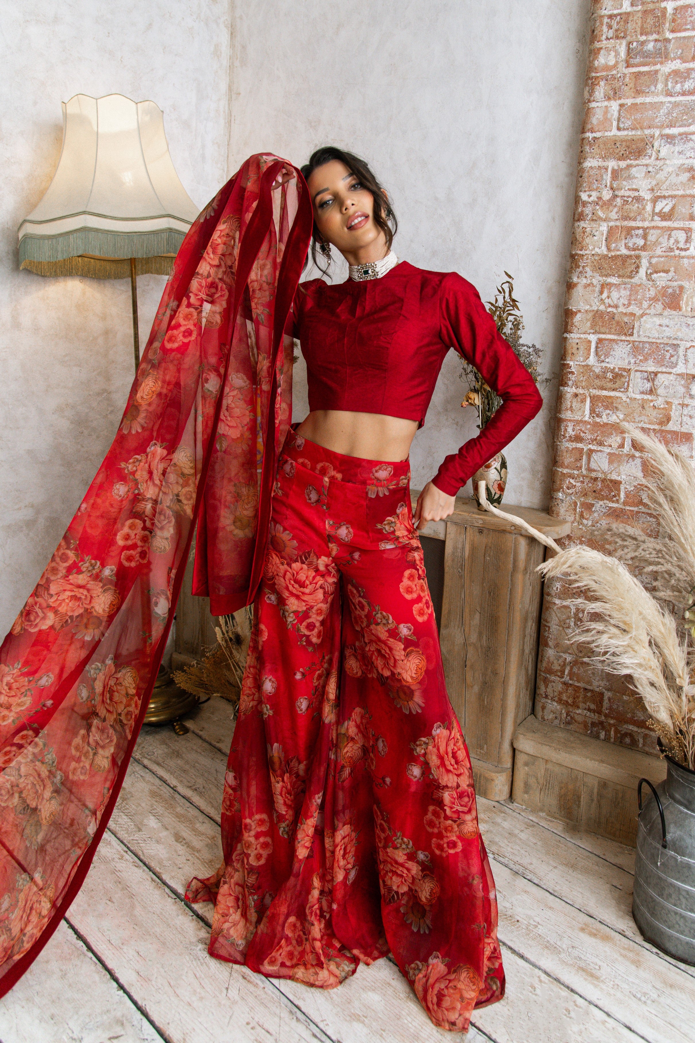 The Red Floral Palazzo Set