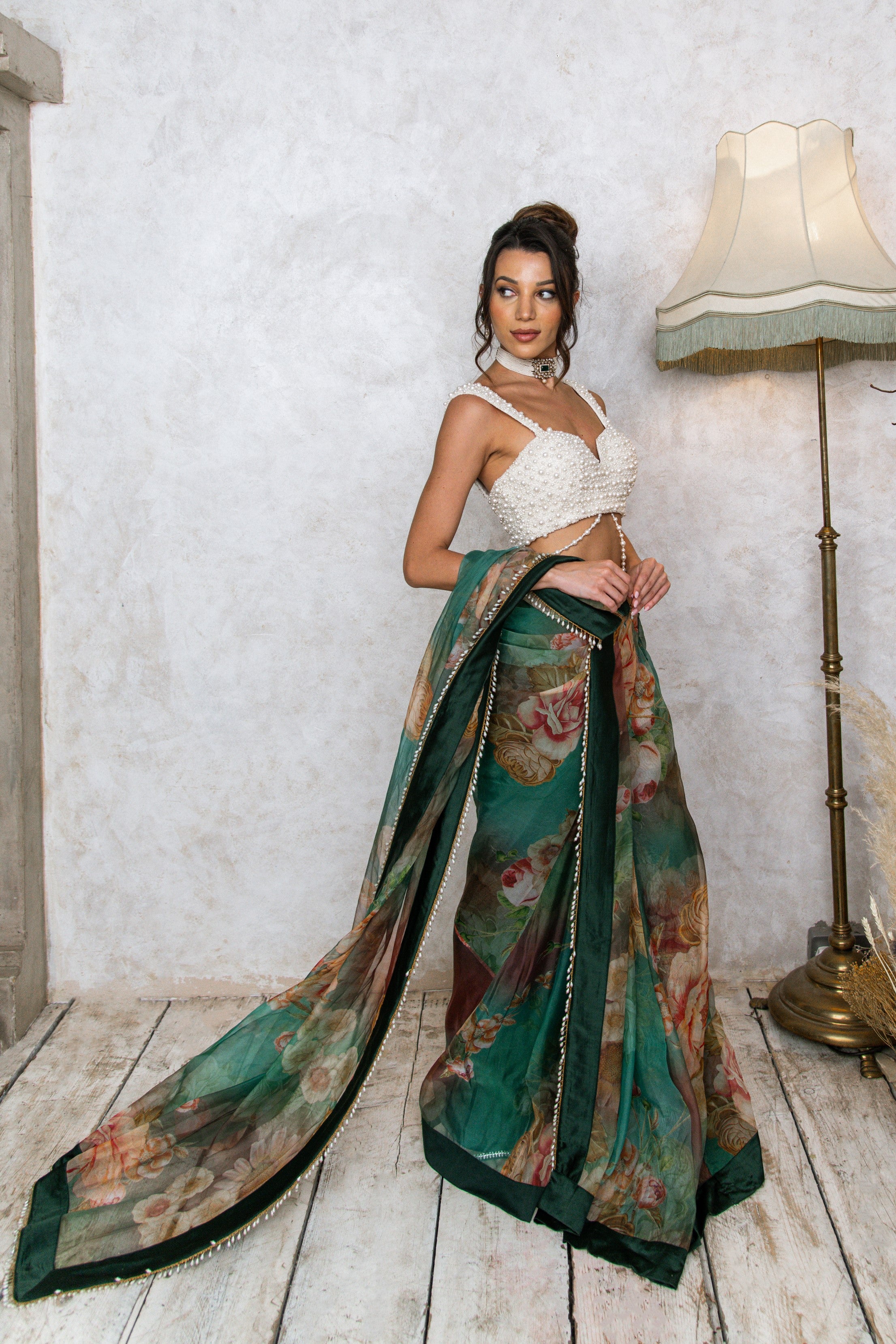 The Green Floral Saree