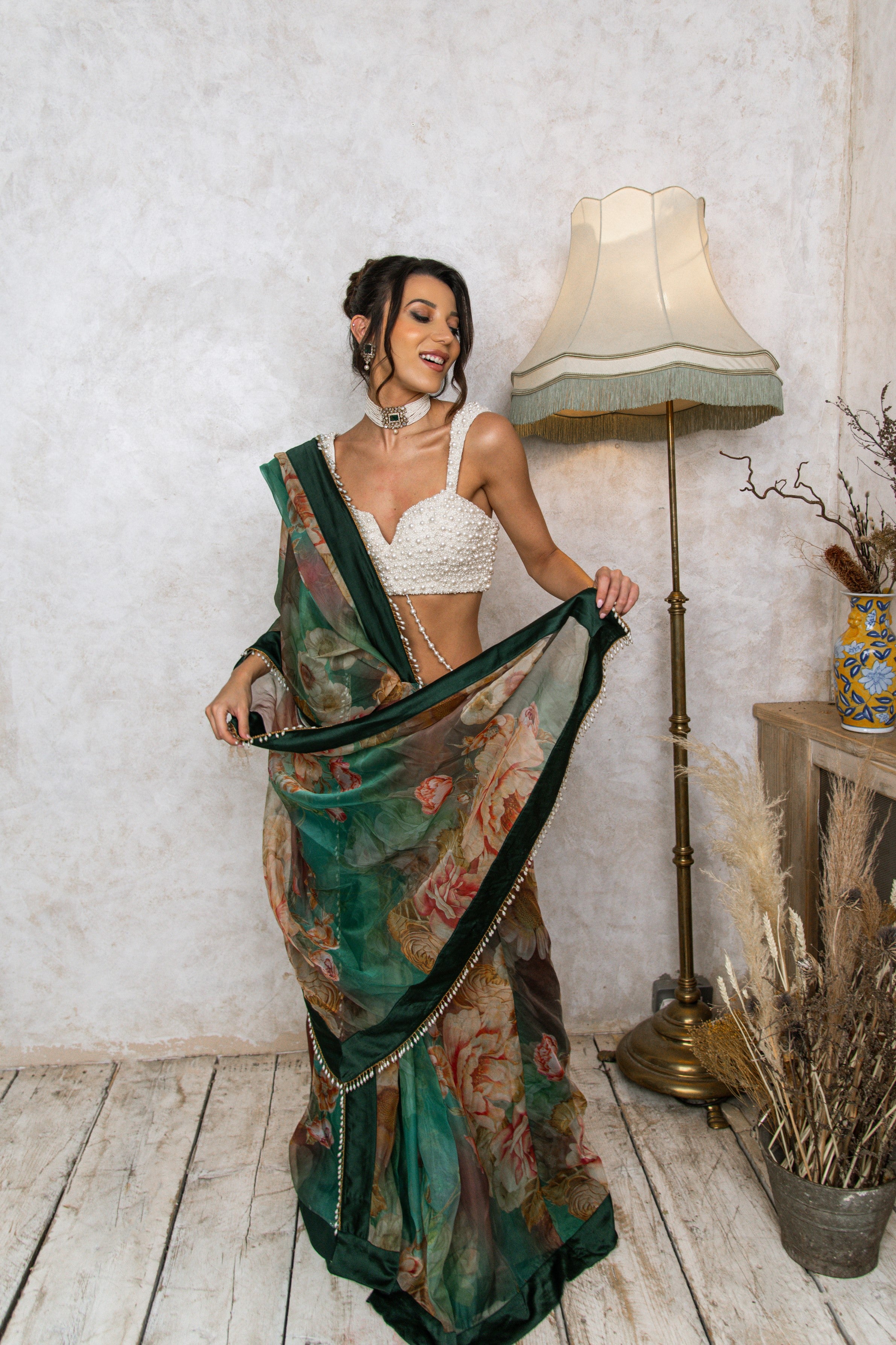 The Green Floral Saree