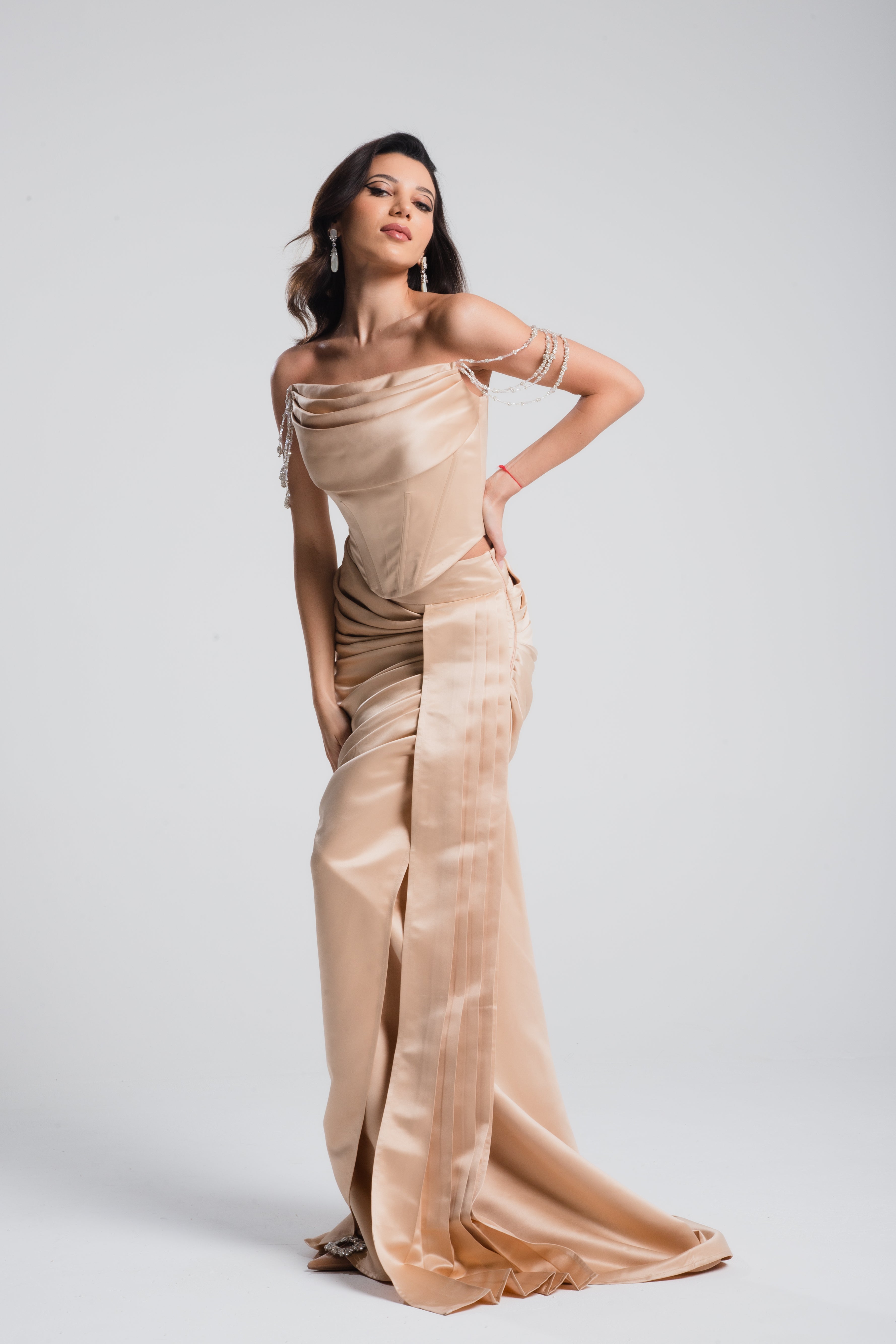 Hestia Draped Satin Skirt Blush